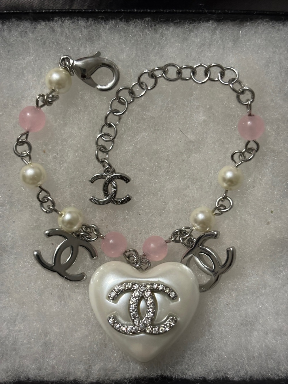 Chanel Pink Pearl Heart Charm Bracelet